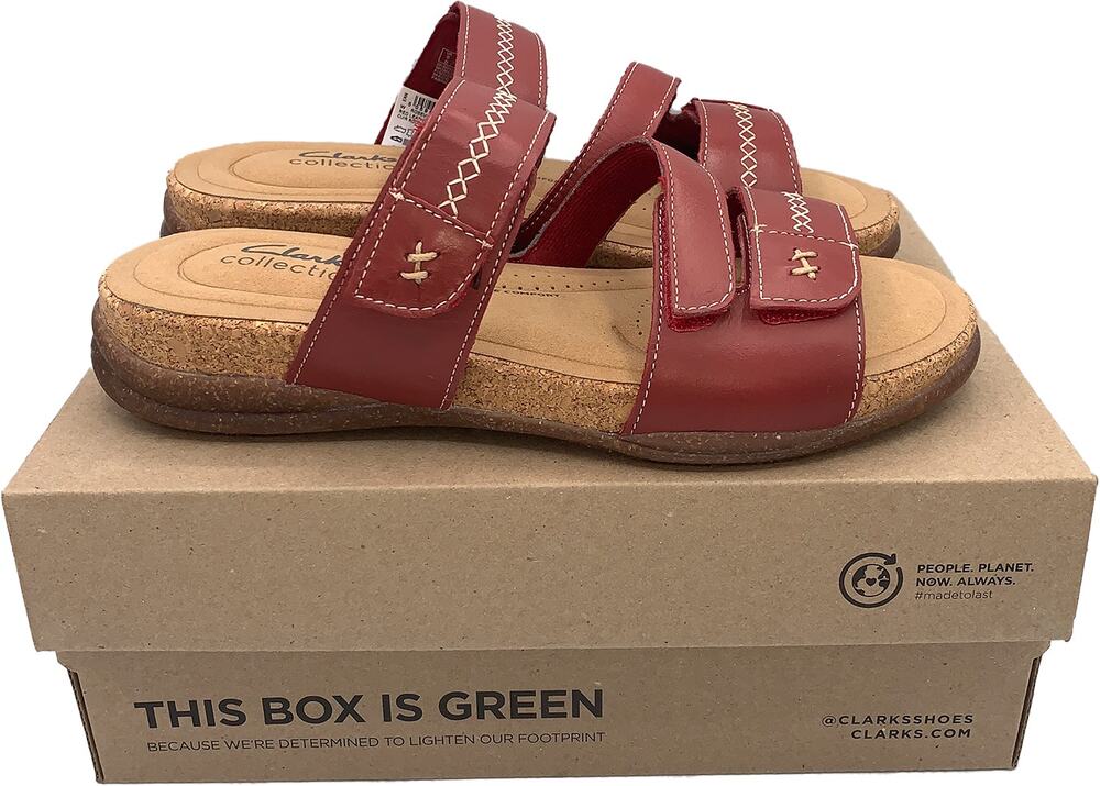 Clarks England ROSEVILLE BAY Red Leather Sandals 65242 ($125) Women's 7.5 New